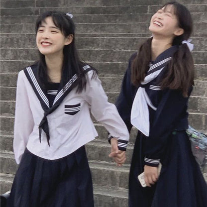 Autumn Japanese JK suit female student loose college style navy collar shirt + ins high waist half body full two-piece suit