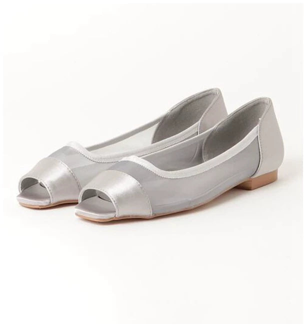 High quality! Japanese satin bread edge fish mouth transparent mesh simple temperament pedicure commuter shoes flat sandals women