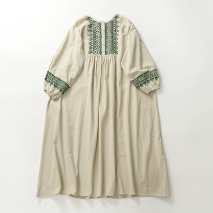Mori round neck embroidery half cardigan four buttons long-sleeved dress early autumn new cotton comfortable A version slim skirt