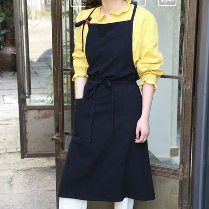 Japanese new style cotton and linen large size loose home kitchen sleeveless solid color housework high-end
