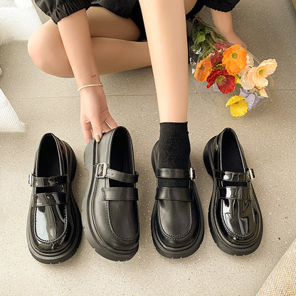Shallow mouth thick bottom British style small leather shoes women's spring and autumn new hundred matching skirt basic style Japanese jk single shoes