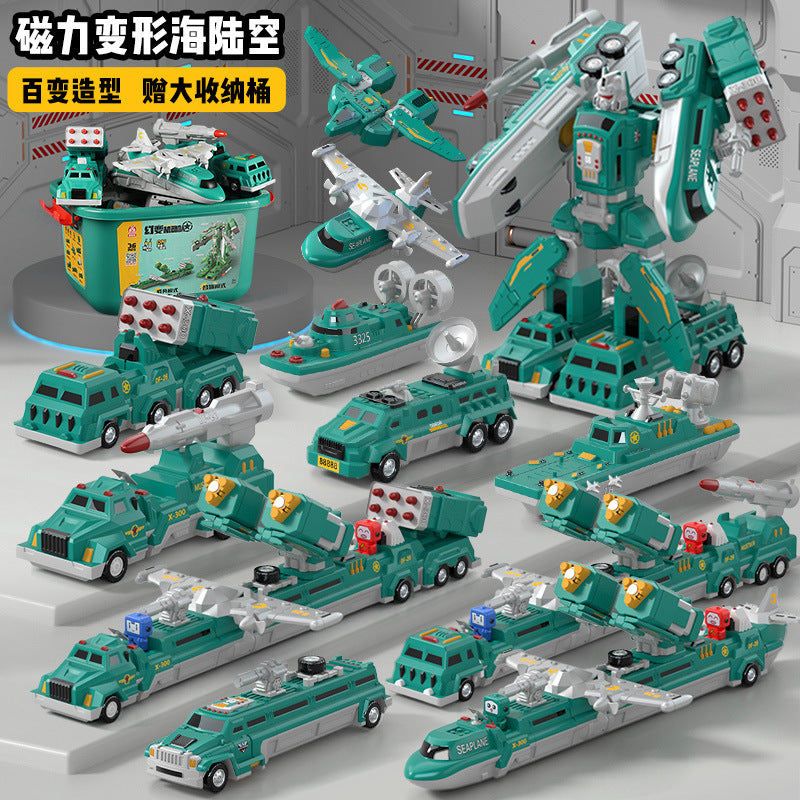 genuine children's magnetic transformer robot diamond building blocks magnetic boy toys magnetic assembly engineering vehicle