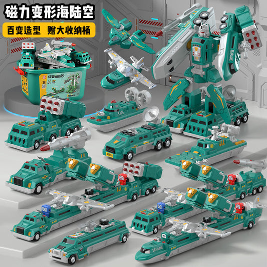 genuine children's magnetic transformer robot diamond building blocks magnetic boy toys magnetic assembly engineering vehicle