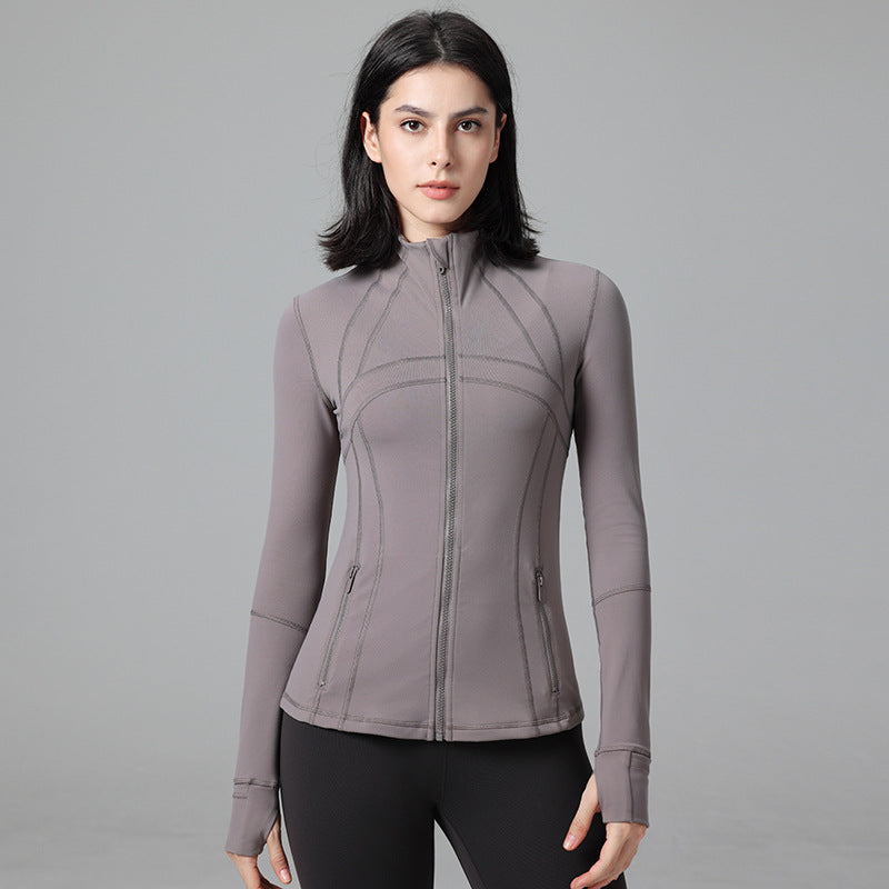 Define yoga wear jacket spring and autumn winter yoga top breathable running fitness stand collar skinny sports coat
