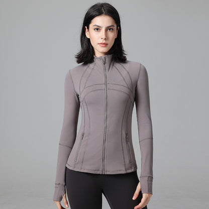 Define yoga wear jacket spring and autumn winter yoga top breathable running fitness stand collar skinny sports coat