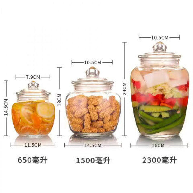 Pickle jar transparent glass jar household pickled sealed jar glass bottle with lid small pickle jar storage jar