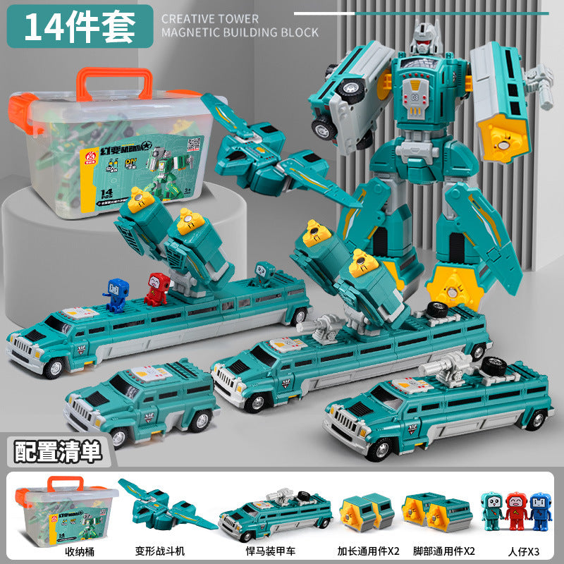 genuine children's magnetic transformer robot diamond building blocks magnetic boy toys magnetic assembly engineering vehicle