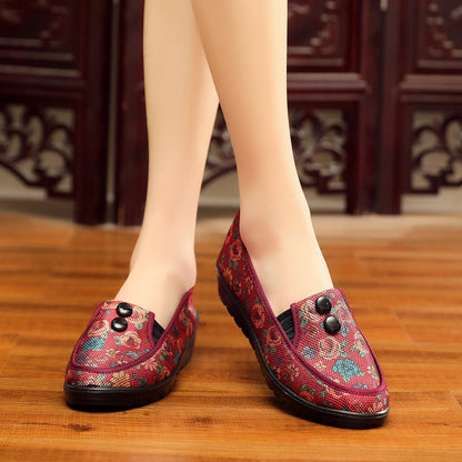 XQ/Xinqing female elderly single shoes high-grade flat heel casual belt buckle light and soft mother shoes old Beijing cloth shoes