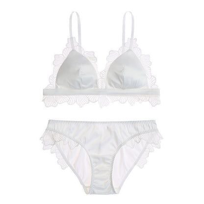 French triangle cup underwear Bralette no steel ring thin section satin cloth splicing appliqué lace edge bra set