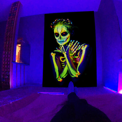 Amazon Black Light Skull Tapestry Ultraviolet Active Psychedelic Neon Tapestry Tree of Life Luminous Party Background