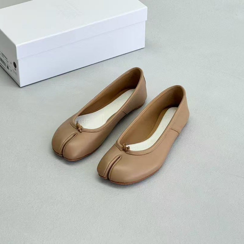 Pure original classic tabi new pleated tabi shoes female leather shallow mouth mid-heel pig's trotter ballet soft leather shoes