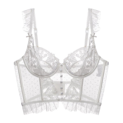 French style corset with steel ring ultra-thin big breasts show small gathered fishbone corset embroidered lace sexy bra