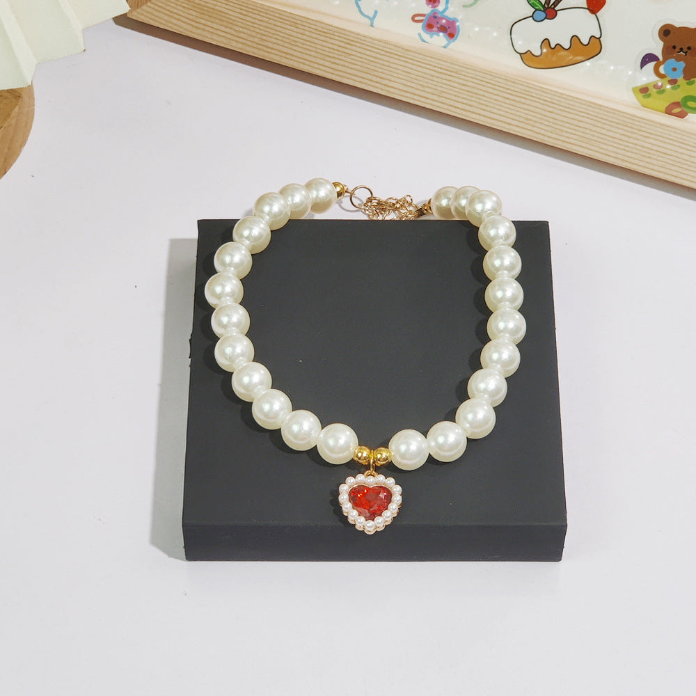 Pet cat devon kitten dog pearl necklace collar small fragrance breeze gemstone bow puppet accessories cross-border