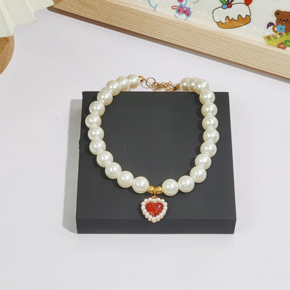 Pet cat devon kitten dog pearl necklace collar small fragrance breeze gemstone bow puppet accessories cross-border