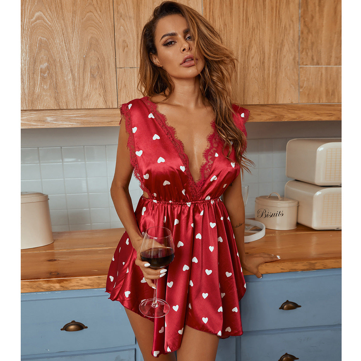 Crush orange sexy lingerie sexy pure desire eyelash pajamas lace stitching suspender skirt leopard satin nightdress female 17