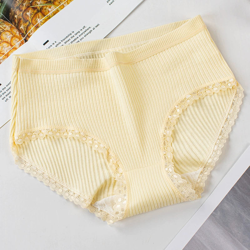 women's cotton quality girls' triangle bottoms women's high waist plus size pants lace edge middle waist