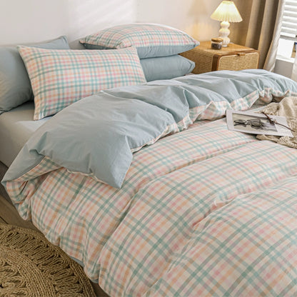 Pure cotton washed cotton bed four-piece set cotton Japanese-style bedding dormitory bed single three-piece solid color quilt cover fitted sheet