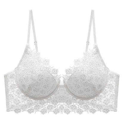 Summer Breathable French Sexy Underwear Soft Steel Ring Gather Body Shaping Thin Section Rhinestone Rose Embroidery Bra Set