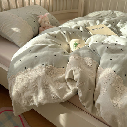 Class A French bedding four-piece set of cotton cotton double-layer gauze duvet cover bed sheets summer bed hat dormitory three-piece set 4