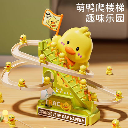 New Little Yellow Duck Electric Stair Climbing Toy Rail Car Slide Baby Puzzle 0-3 Years Old Baby Gift