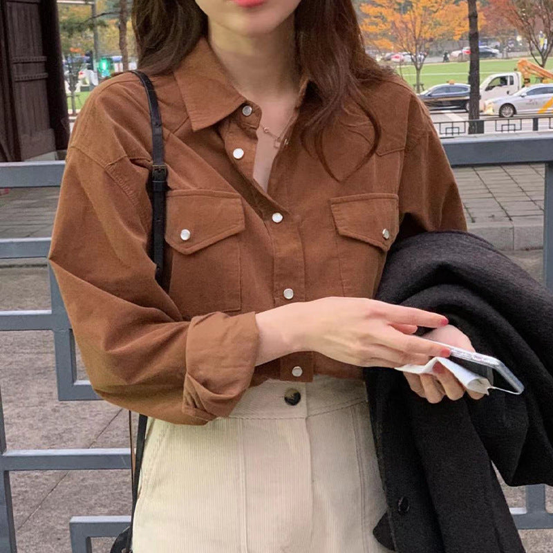 new Korean Dongdaemun retro simple niche all-match retro commuter solid color high-end shirt