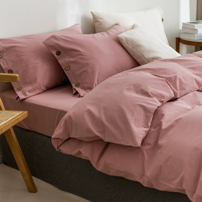 Pure cotton washed cotton bed four-piece set cotton Japanese-style bedding dormitory bed single three-piece solid color quilt cover fitted sheet