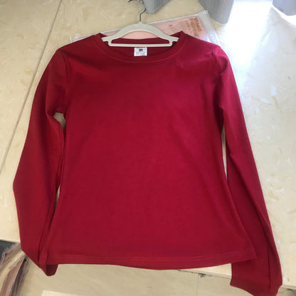 Pre-autumn thin cotton inner wear, slim body, straight shoulders, slimming, versatile crew neck, long sleeve base shirt, T-shirt top, women's winter