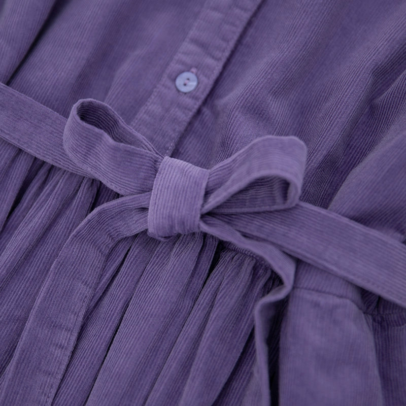 Doll collar shirring big swing dress long skirt washed cotton thin corduroy commuting literary girl autumn and winter