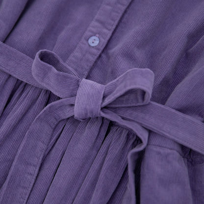 Doll collar shirring big swing dress long skirt washed cotton thin corduroy commuting literary girl autumn and winter