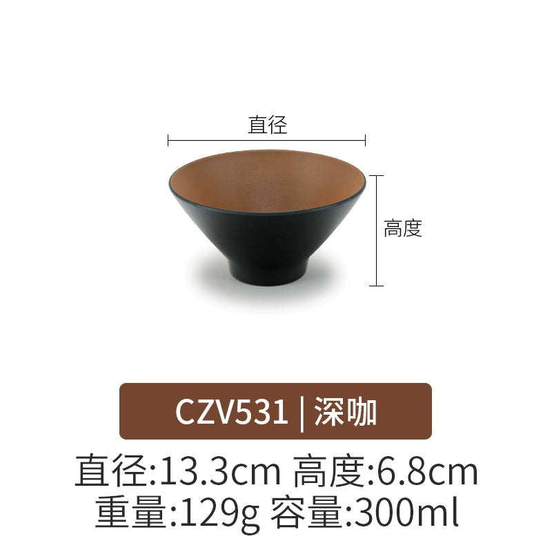 Retro Noodle Shop Imitation Porcelain Two-color Plastic Frosted Bamboo Hat Bowl