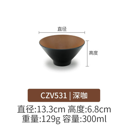 Retro Noodle Shop Imitation Porcelain Two-color Plastic Frosted Bamboo Hat Bowl