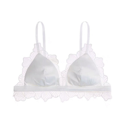 French triangle cup underwear Bralette no steel ring thin section satin cloth splicing appliqué lace edge bra set
