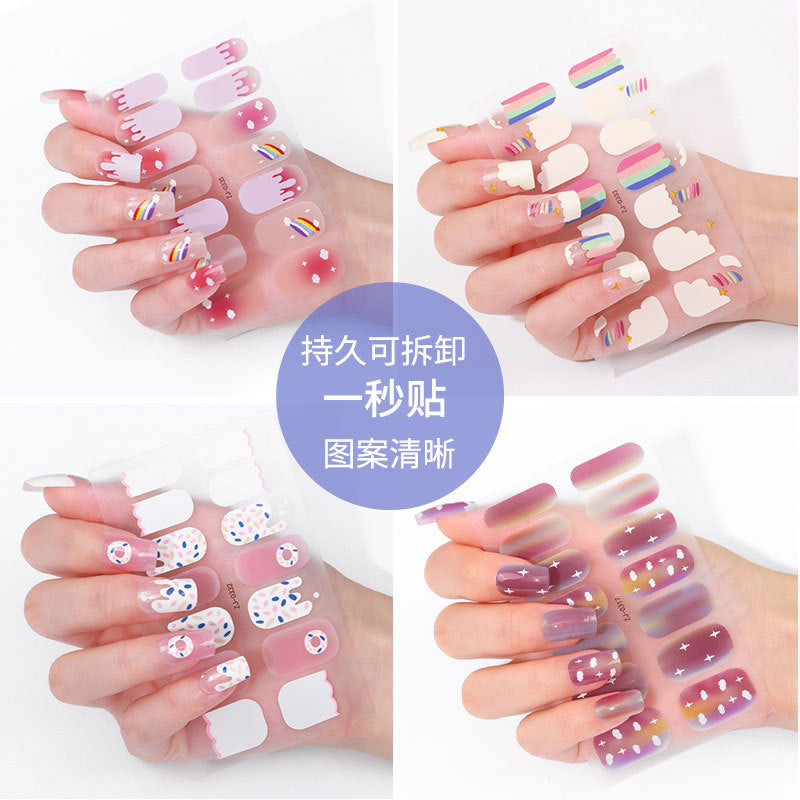 new French manicure stickers full paste ice transparent net red Japanese cartoon nail stickers cute nail polish film