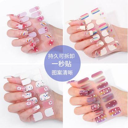new French manicure stickers full paste ice transparent net red Japanese cartoon nail stickers cute nail polish film
