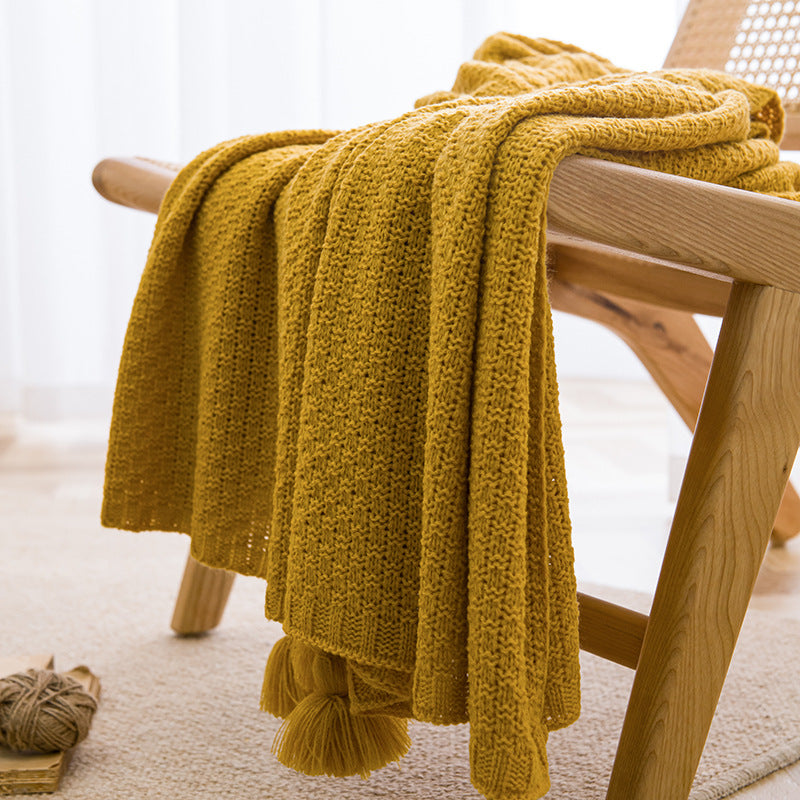 ins style Internet celebrity with the same handmade blanket casual lunch break office tassel sofa blanket simple bed flag bedside blanket