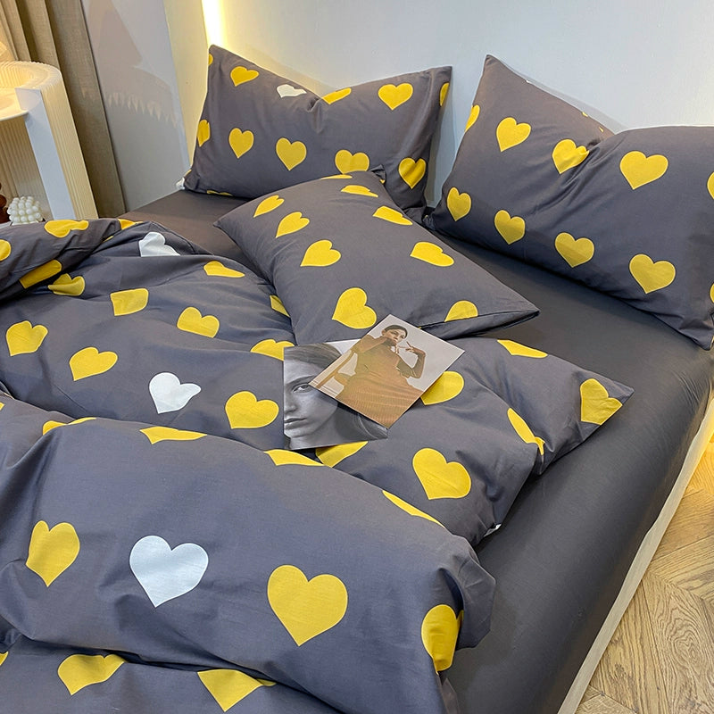 Internet celebrity cotton four-piece set pure cotton bedding bed pure color simple 100 quilt cover 1.8m fitted sheet three 4-piece set