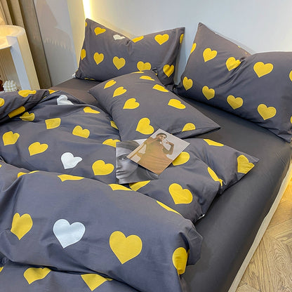 Internet celebrity cotton four-piece set pure cotton bedding bed pure color simple 100 quilt cover 1.8m fitted sheet three 4-piece set