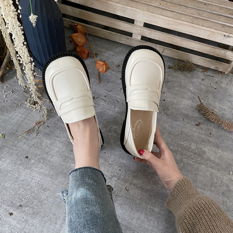 Small leather shoes women's white flat single shoes Japanese basic uniform shoes Korean style round toe daily loafers