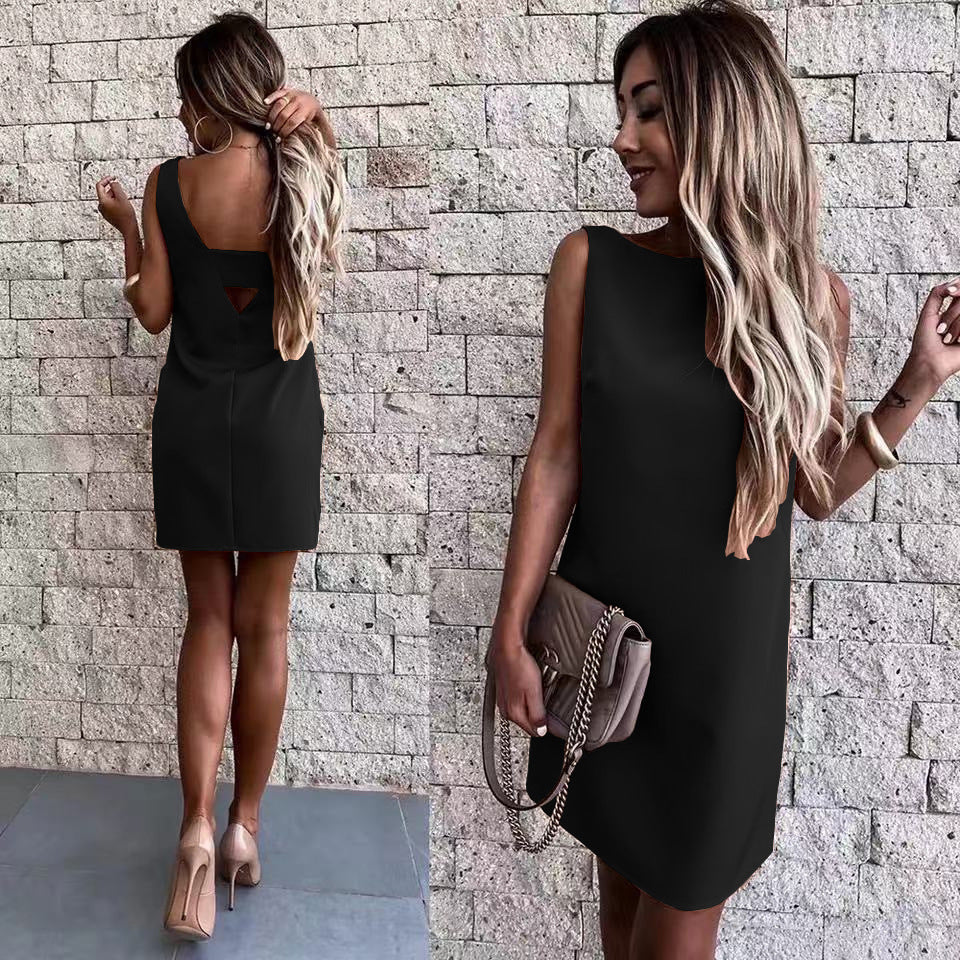 European and American summer women's clothing hot style solid color fashion backless skirt dress female