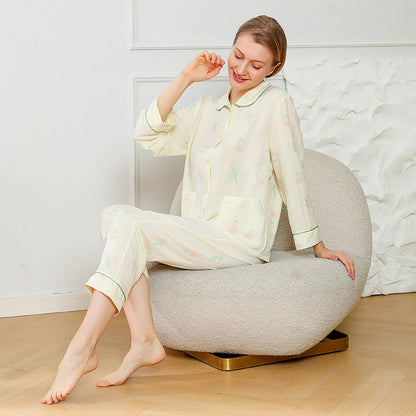 New spring and summer skin-friendly soft waxy cute lily of the valley ladies two-piece home service pajamas