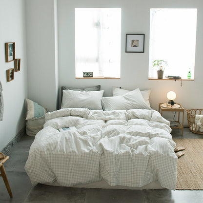 Japanese-style all-cotton non-printed washed cotton four-piece wholesale stripe-dyed good product four-piece dormitory bedding