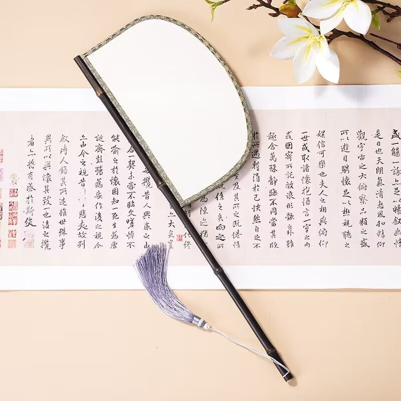Purple bamboo imitation leather silk fan, long-handled special-shaped knife fan, Hanfu catwalk, photo props, mask fan, antique retro fan