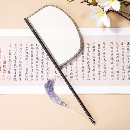 Purple bamboo imitation leather silk fan, long-handled special-shaped knife fan, Hanfu catwalk, photo props, mask fan, antique retro fan