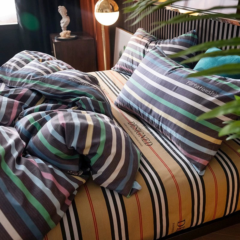 Internet celebrity cotton four-piece set pure cotton bedding bed pure color simple 100 quilt cover 1.8m fitted sheet three 4-piece set
