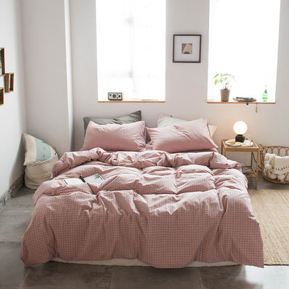 Japanese-style all-cotton non-printed washed cotton four-piece wholesale stripe-dyed good product four-piece dormitory bedding