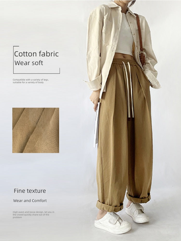 Khaki Lantern Japanese High Waist Casual Overalls