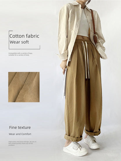 Khaki Lantern Japanese High Waist Casual Overalls