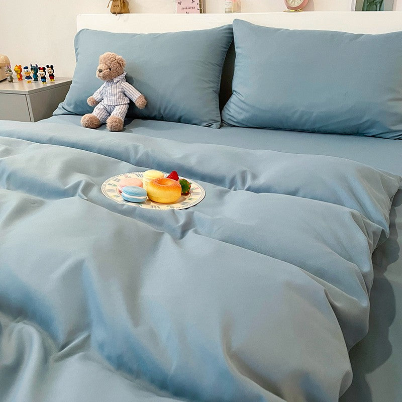 bedding set Nanjiren NanJiren thickened brushed four-piece double set bedding solid color simple quilt cover sheet pillowcase home textile 1.5m bed