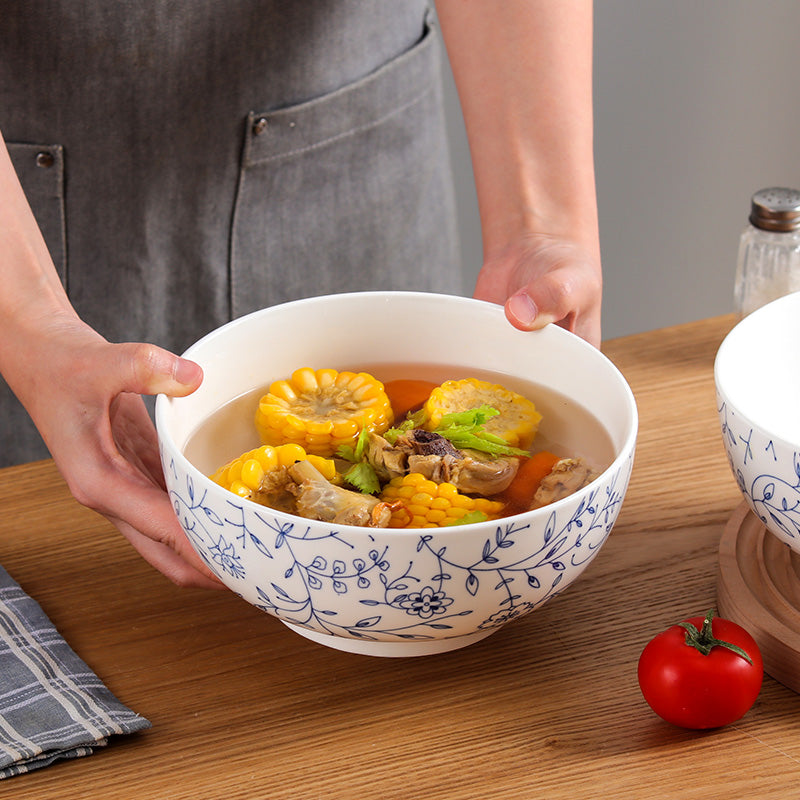 Chuanqi underglaze color Japanese ceramic large bowl 8 inches 2 soup bowls large soup basin noodle bowl rice bowl ceramic tableware hook vine flower