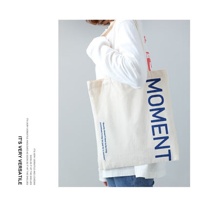Doco Home Products Canvas Bag Female Handbag Simple Large-capacity Shoulder Bag Literary Fashion Canvas Bag Japanese Environmental Protection Shopping Storage Bag Female College Student Letter M